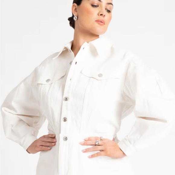 Eloquii women’s dress Sz 18 Oversized Denim Midi white baddie - Picture 3 of 12